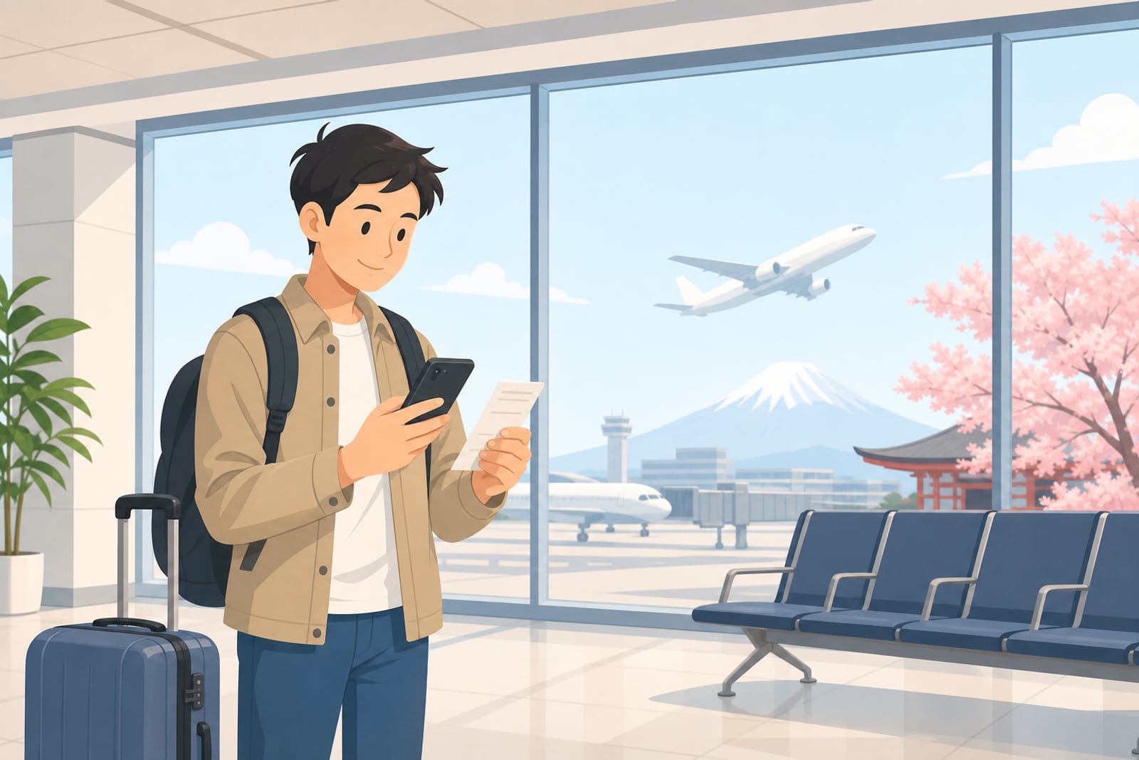 日本出境稅調漲前旅客在機場確認機票稅費示意圖