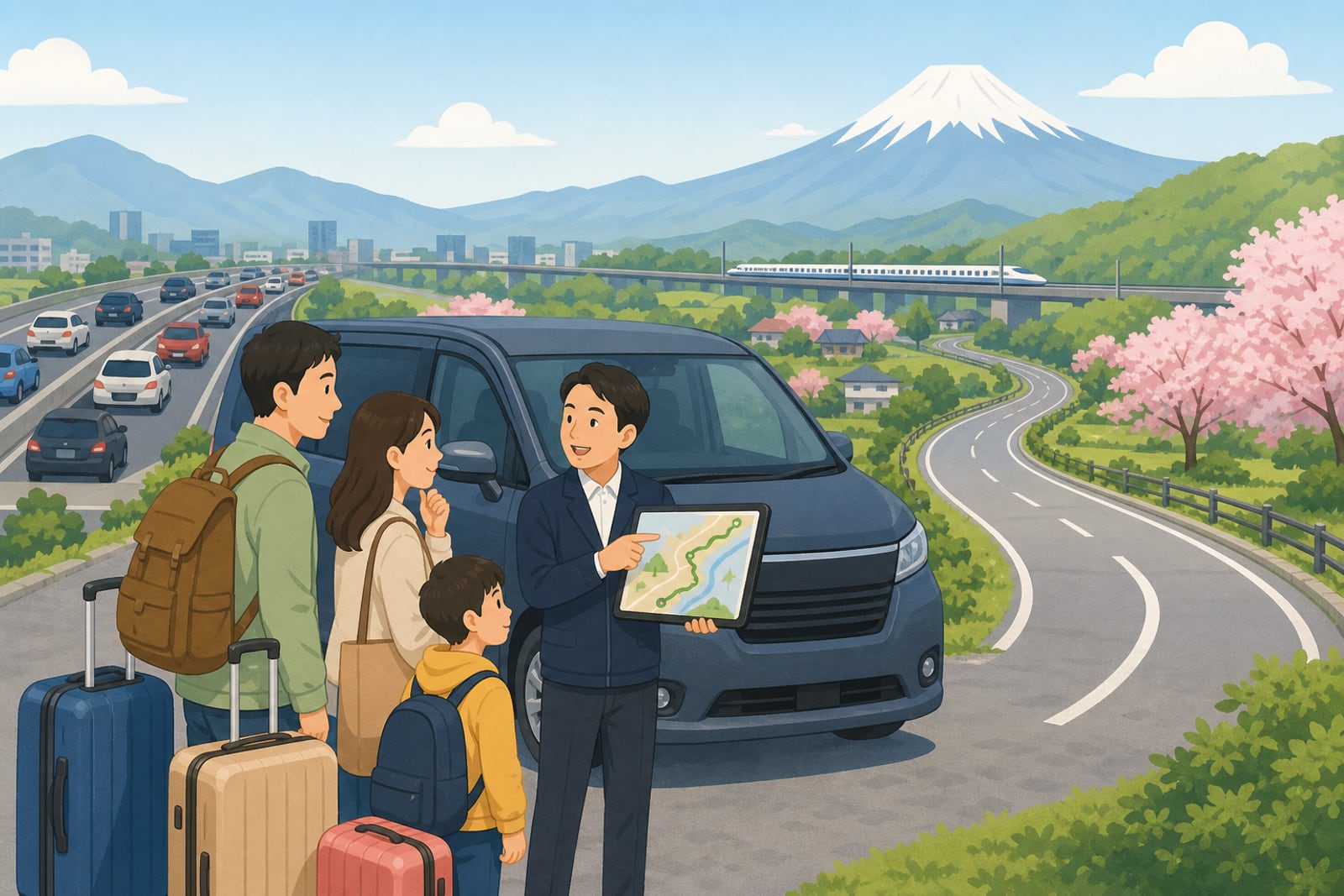 日本連假期間包車司導協助安排避峰路線示意圖