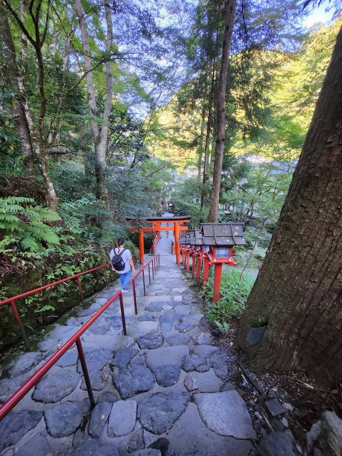 貴船神社石階俯瞰與參拜人潮