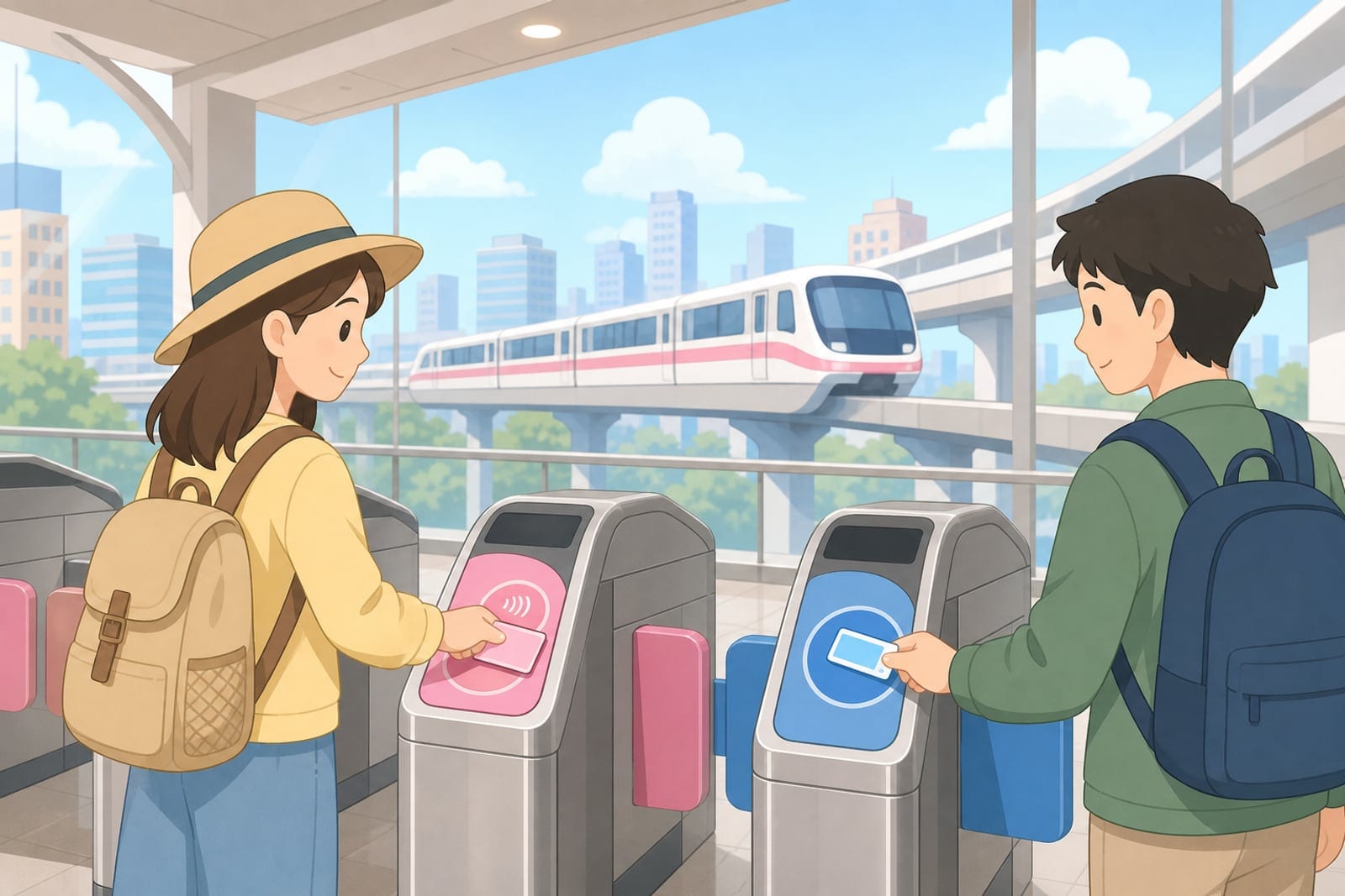 旅客以 IC 卡與感應式信用卡通過單軌閘門