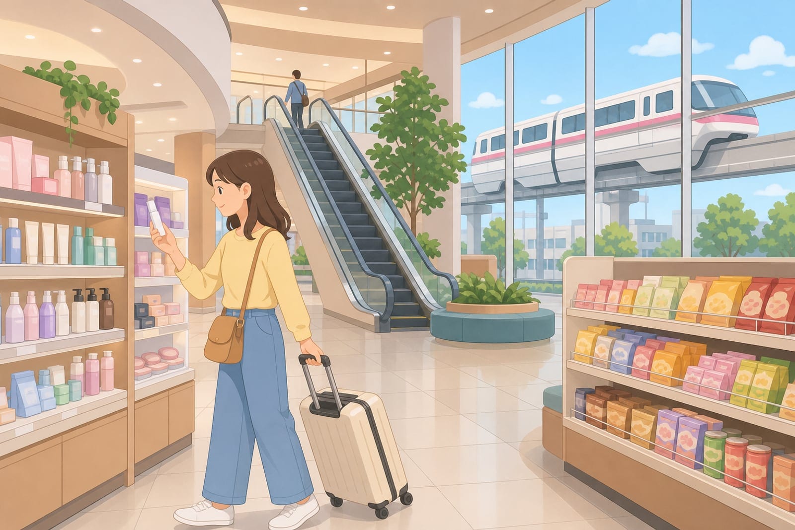 車站相連商場內旅客採買伴手禮與旅遊用品