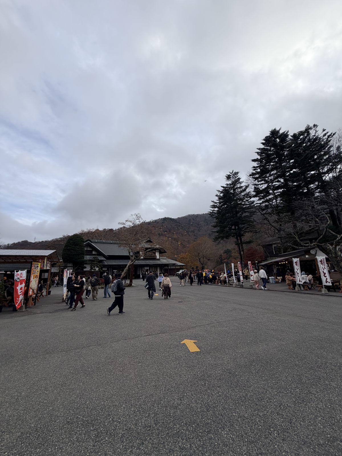 華嚴瀑布廣場前的木造商店街與廣場動線