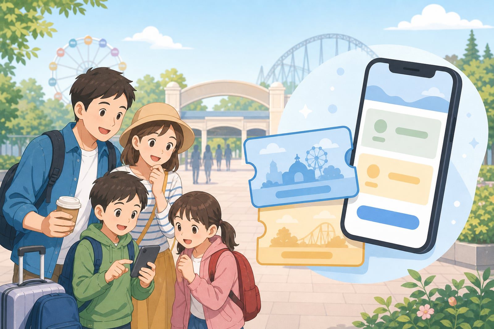 PokéPark KANTO 購票與 App 號碼牌情境說明圖