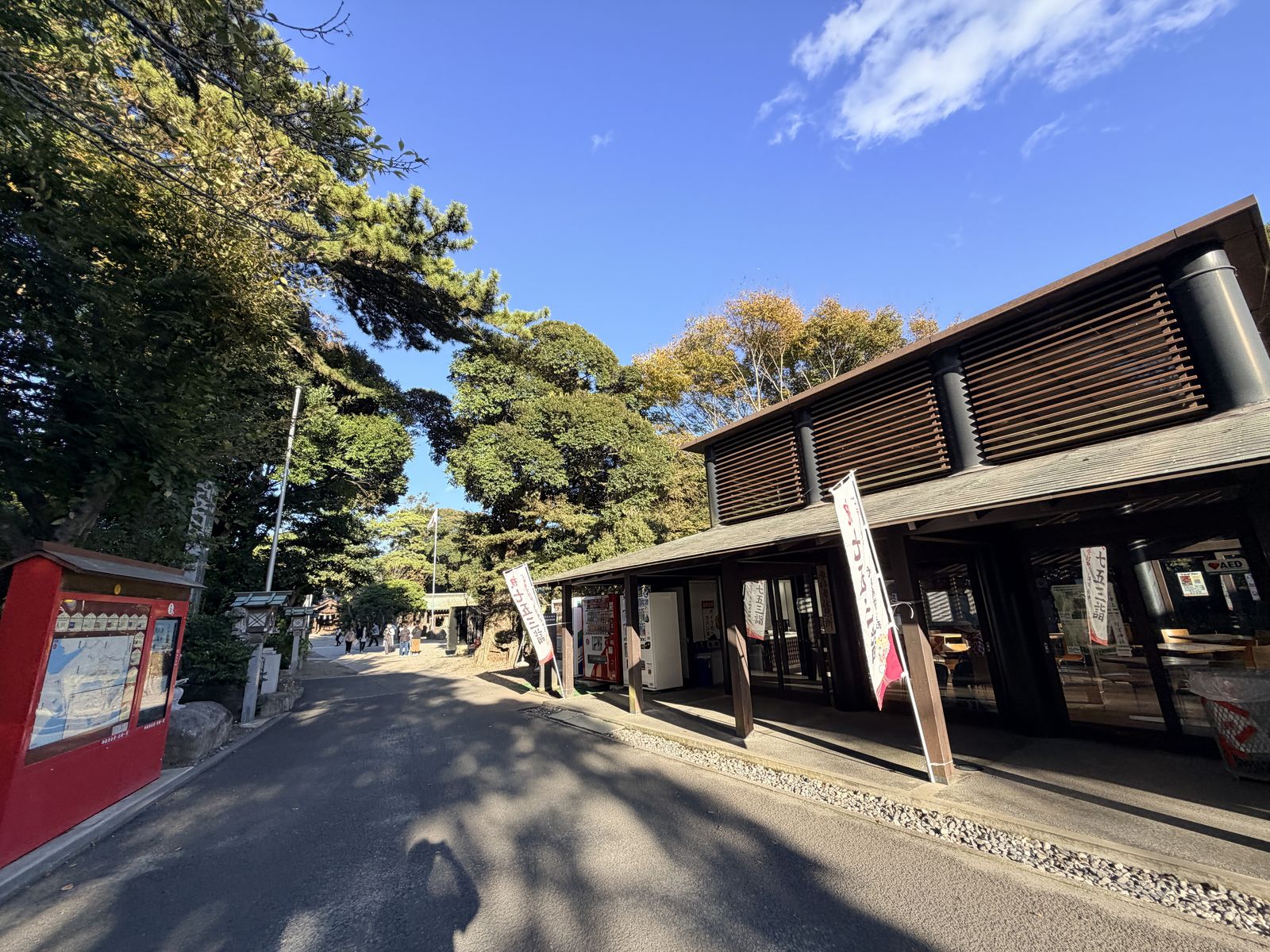 神社境內綠樹參道與石燈籠