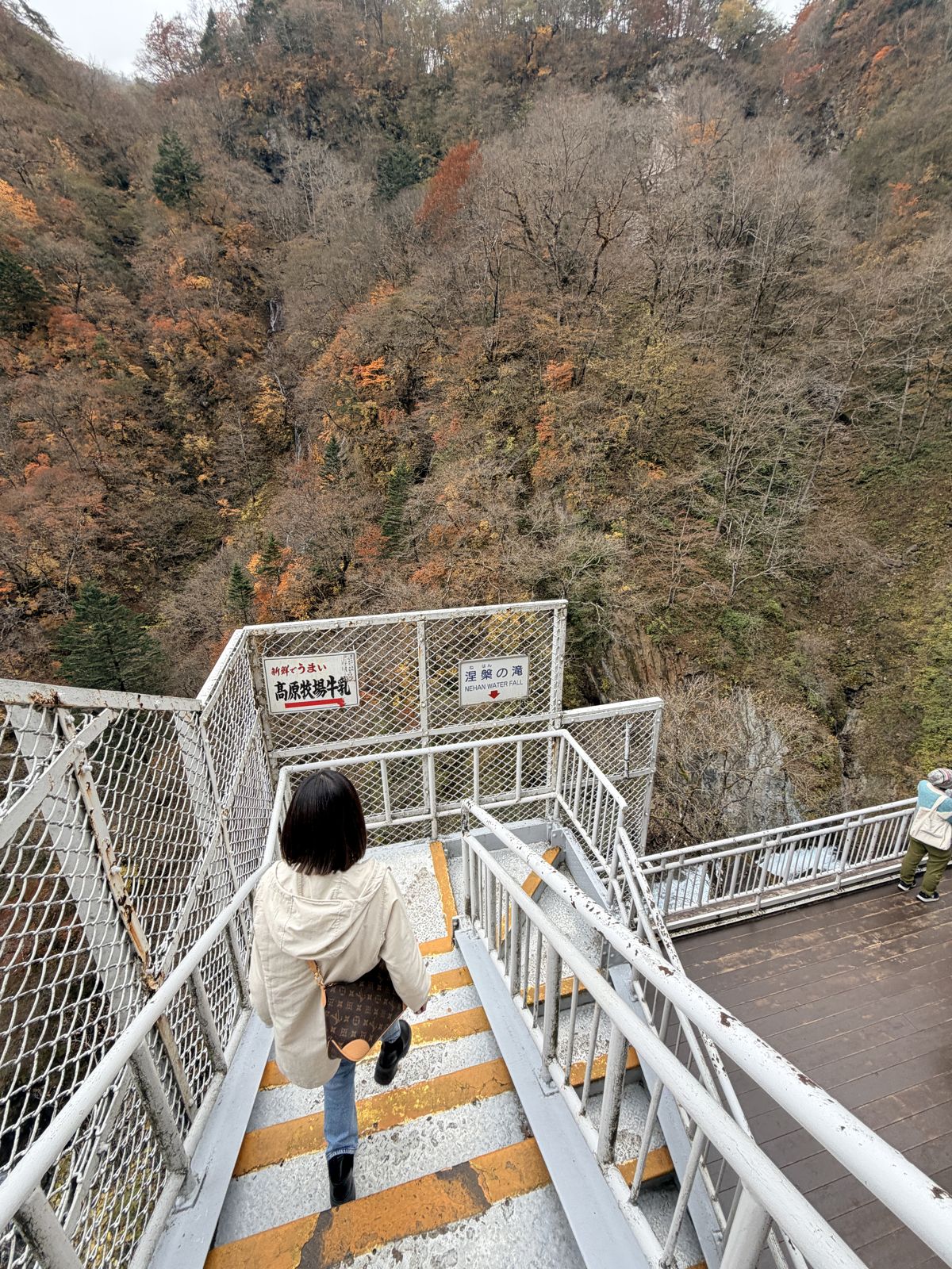 觀瀑台金屬階梯與黃色防滑條