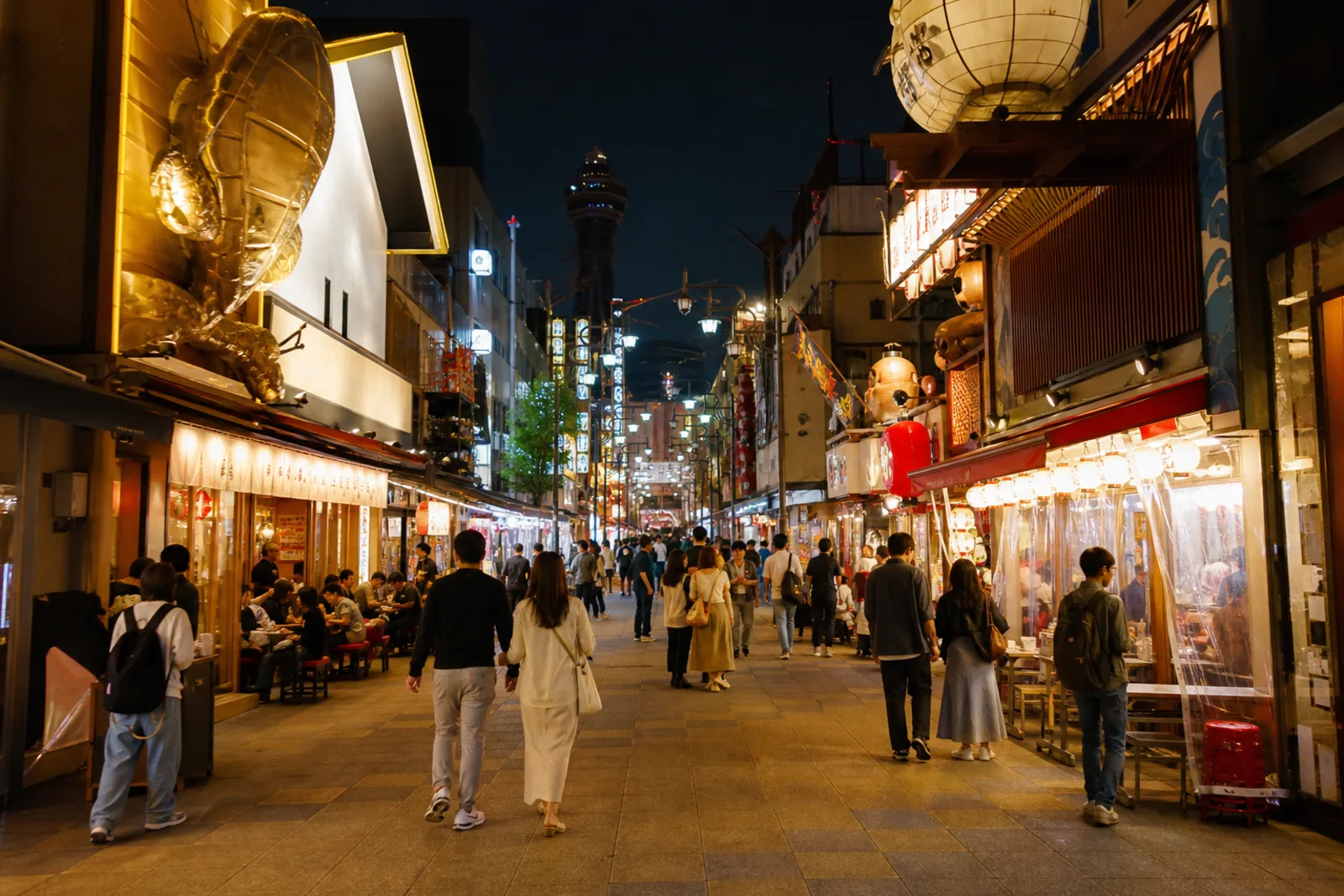 大阪夜間餐飲商圈情境示意圖