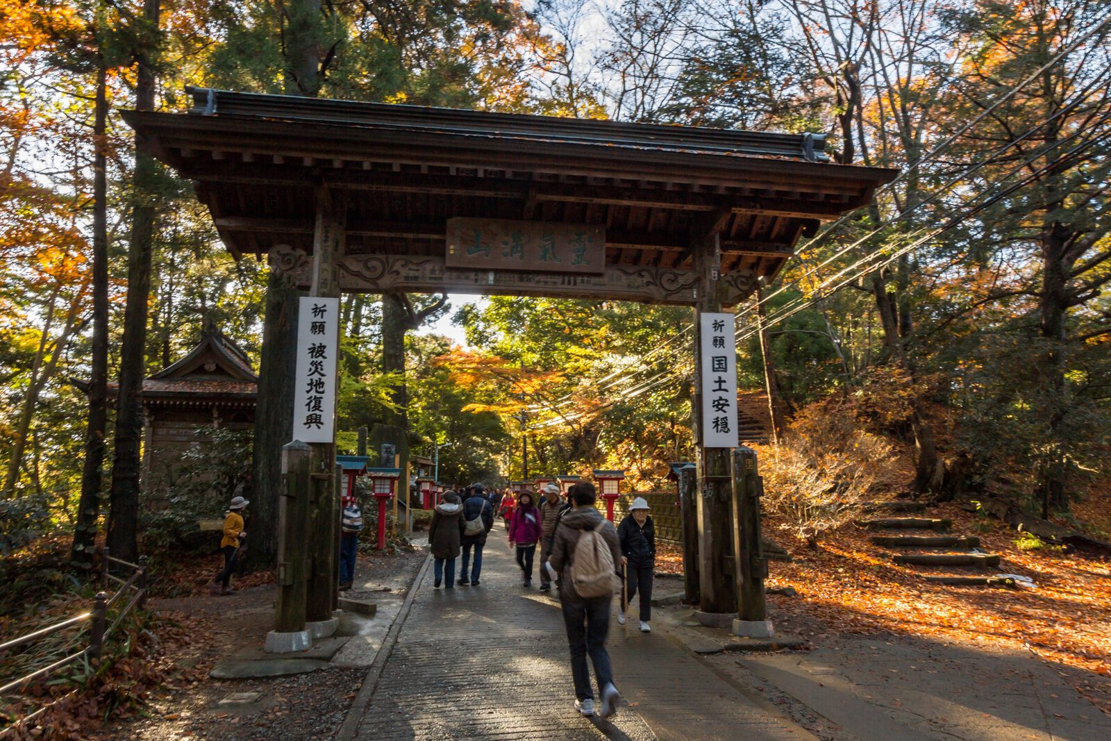 秋日高尾山藥王院山門與參拜步道