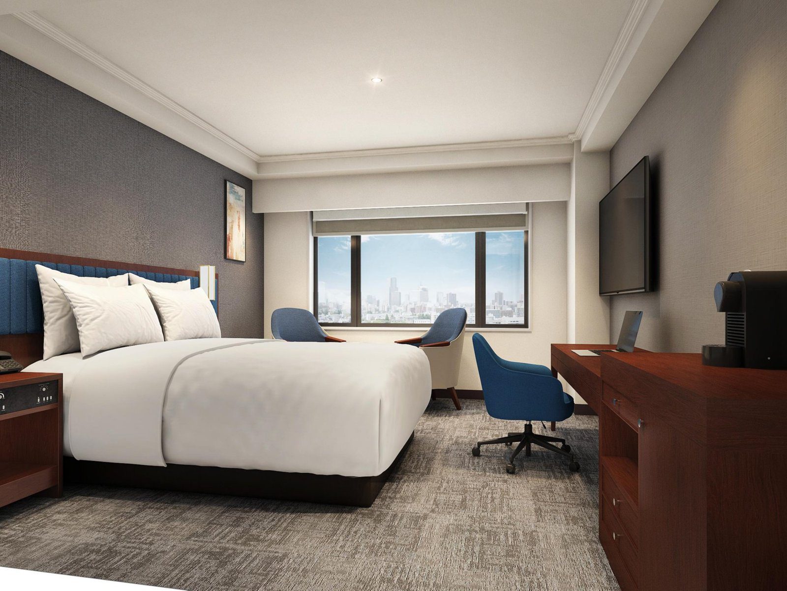 ANA 皇冠假日酒店知立 King Junior Suite 的大床與窗邊座椅（示意圖）