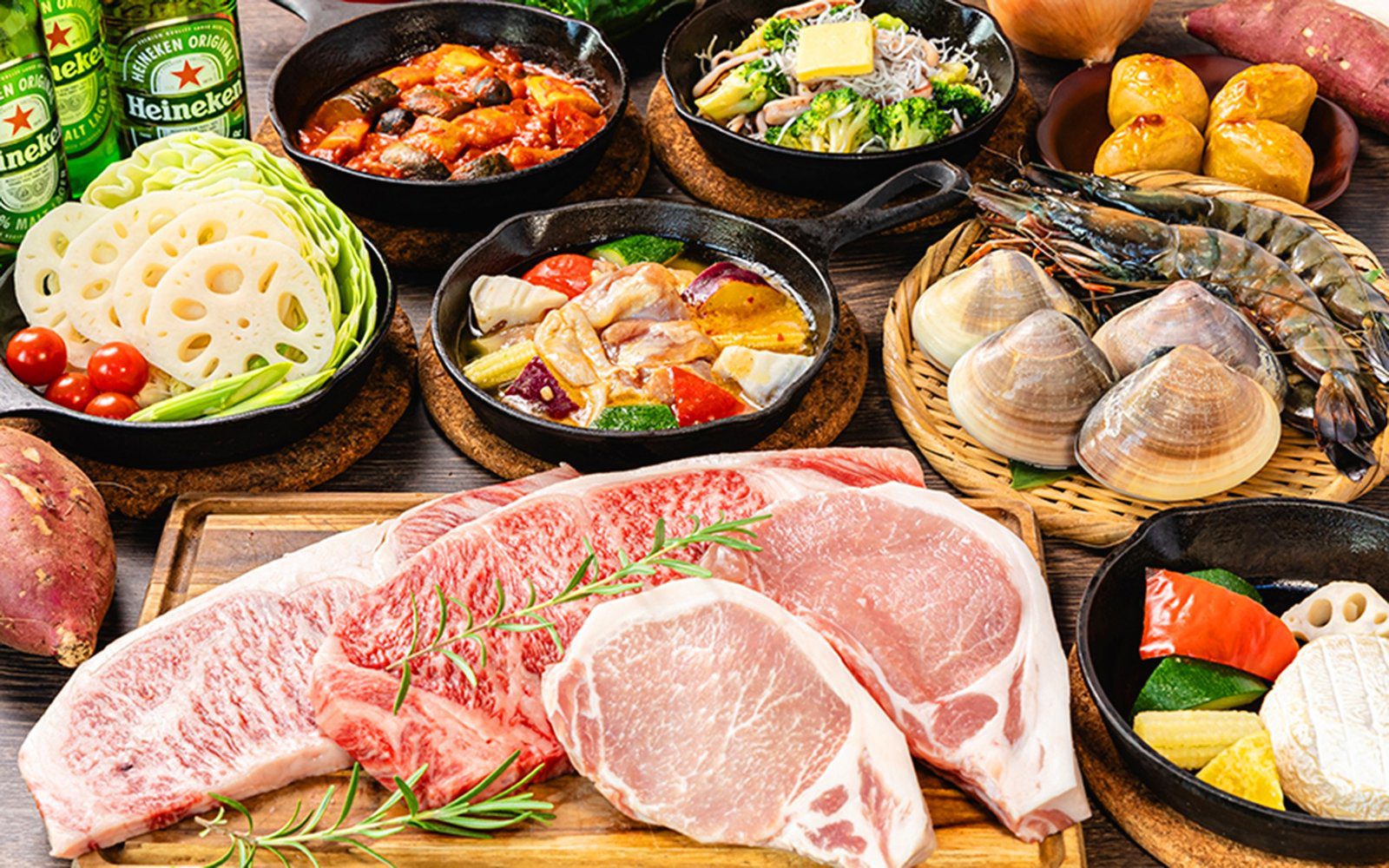Glamping Hills AURA Terrace 茨城 常陸牛、Rose Pork 與茨城蔬菜的 BBQ 食材