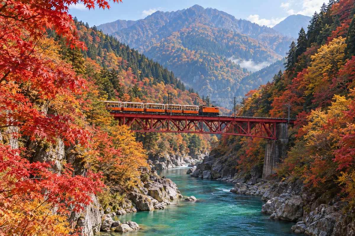 秋色溪谷與觀光列車