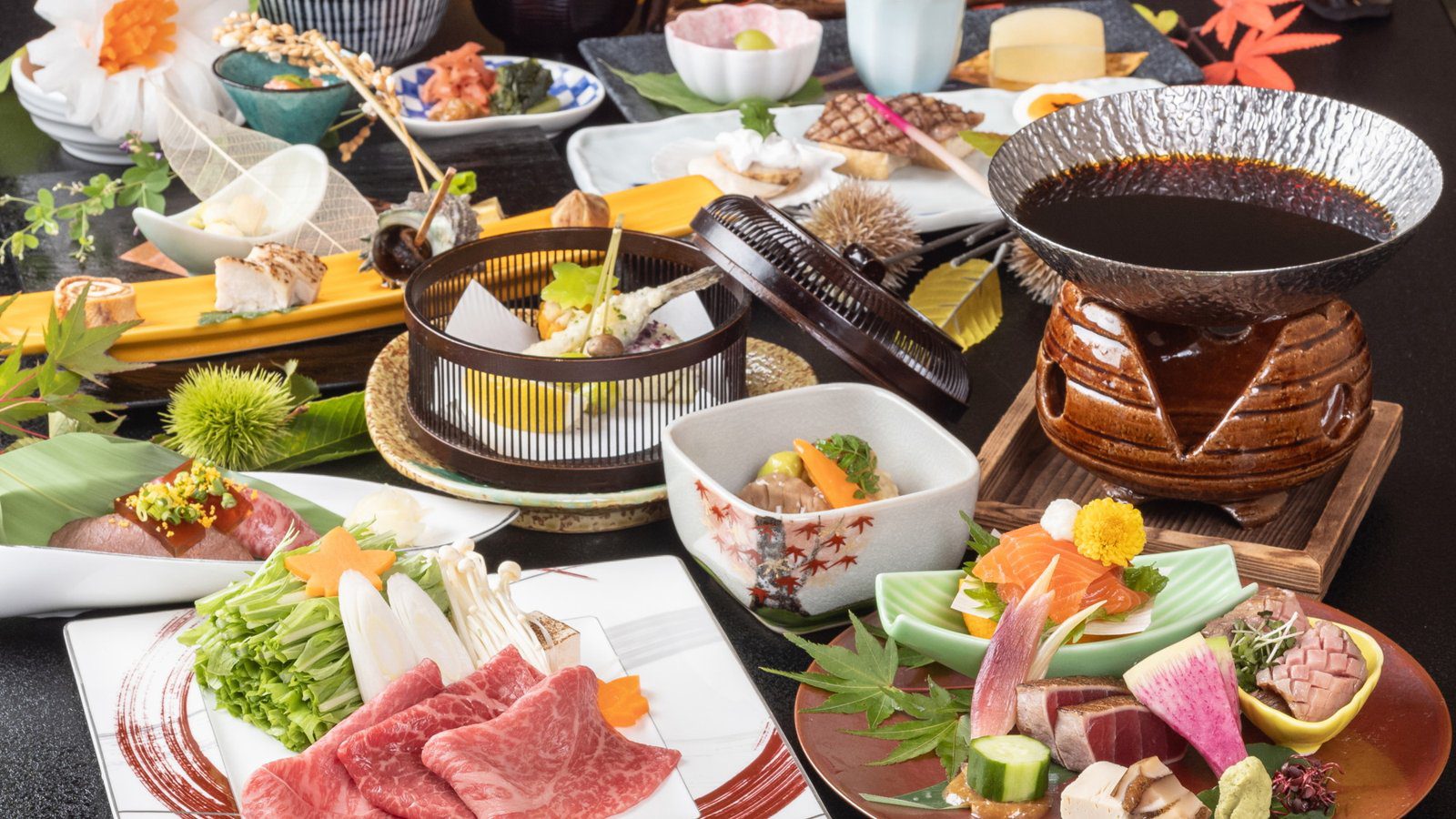 惠那峽溫泉飯店 ゆずり葉 秋季的特選飛驒牛會席