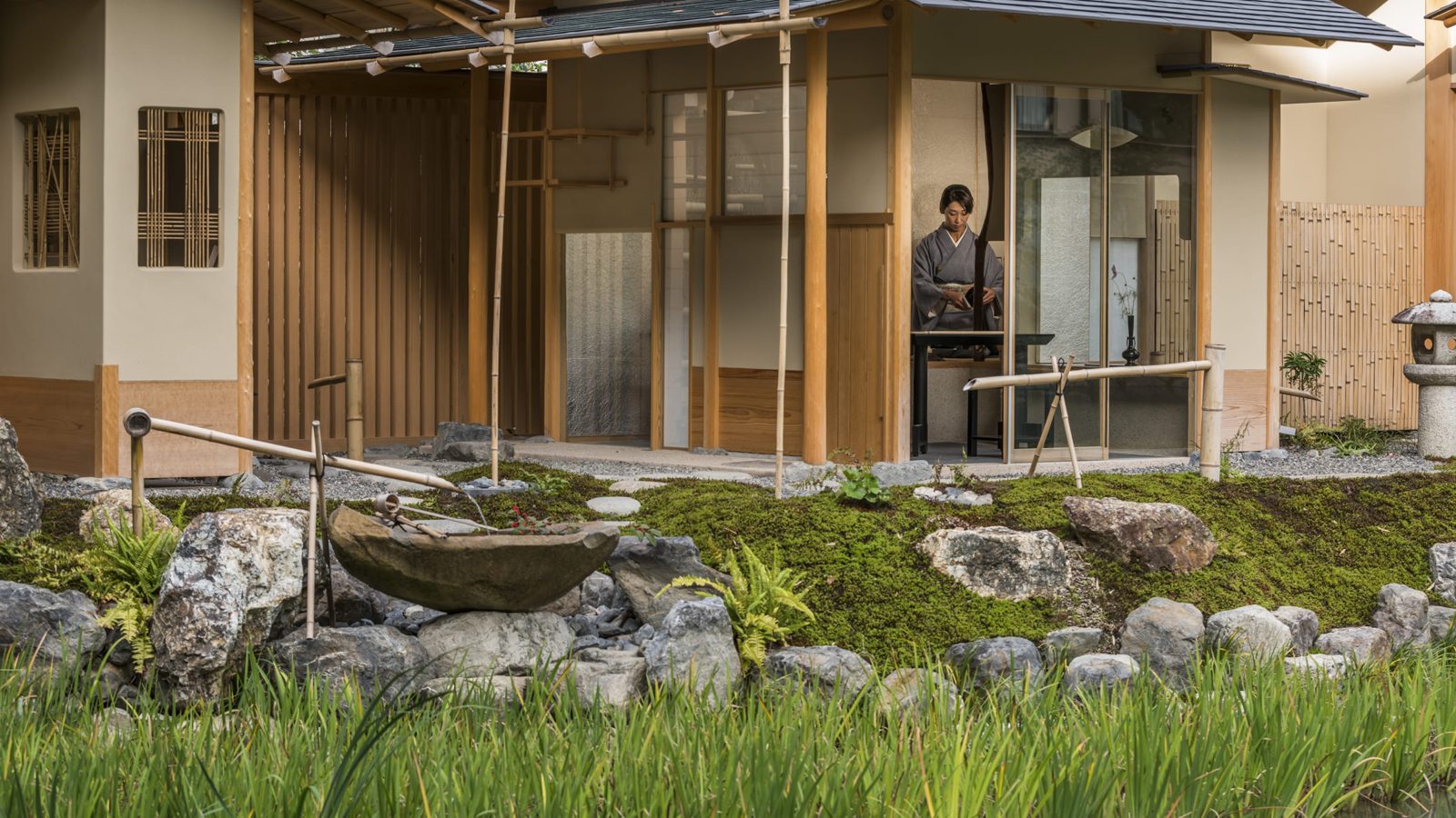 京都四季酒店 積翠亭前的枯山水與流水
