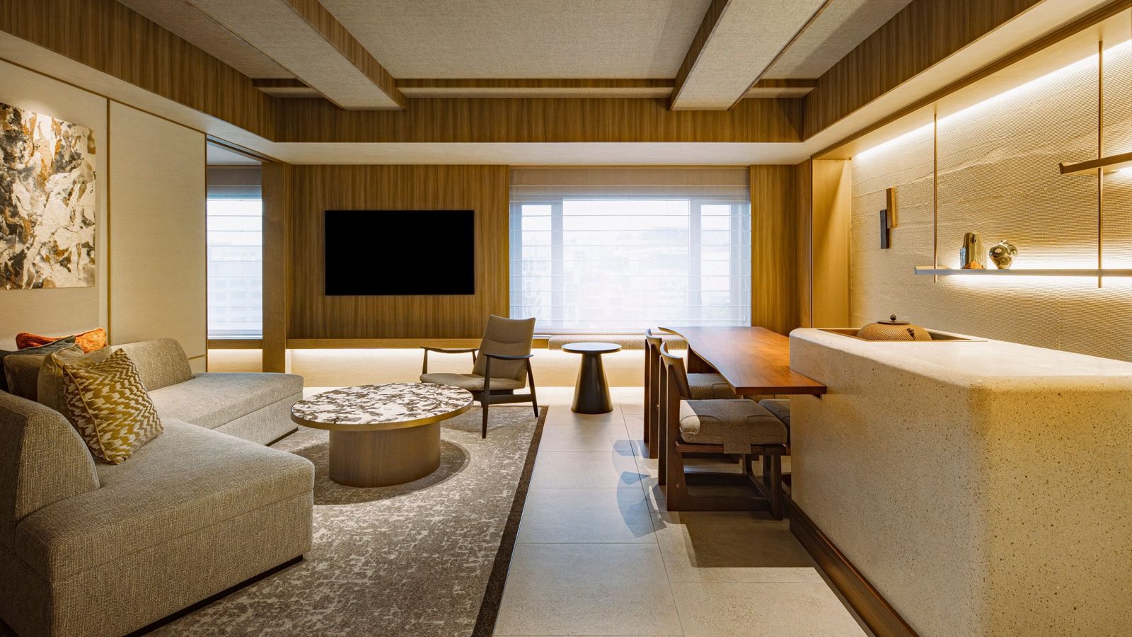 福岡君悅酒店 Hakata Suite 的起居空間