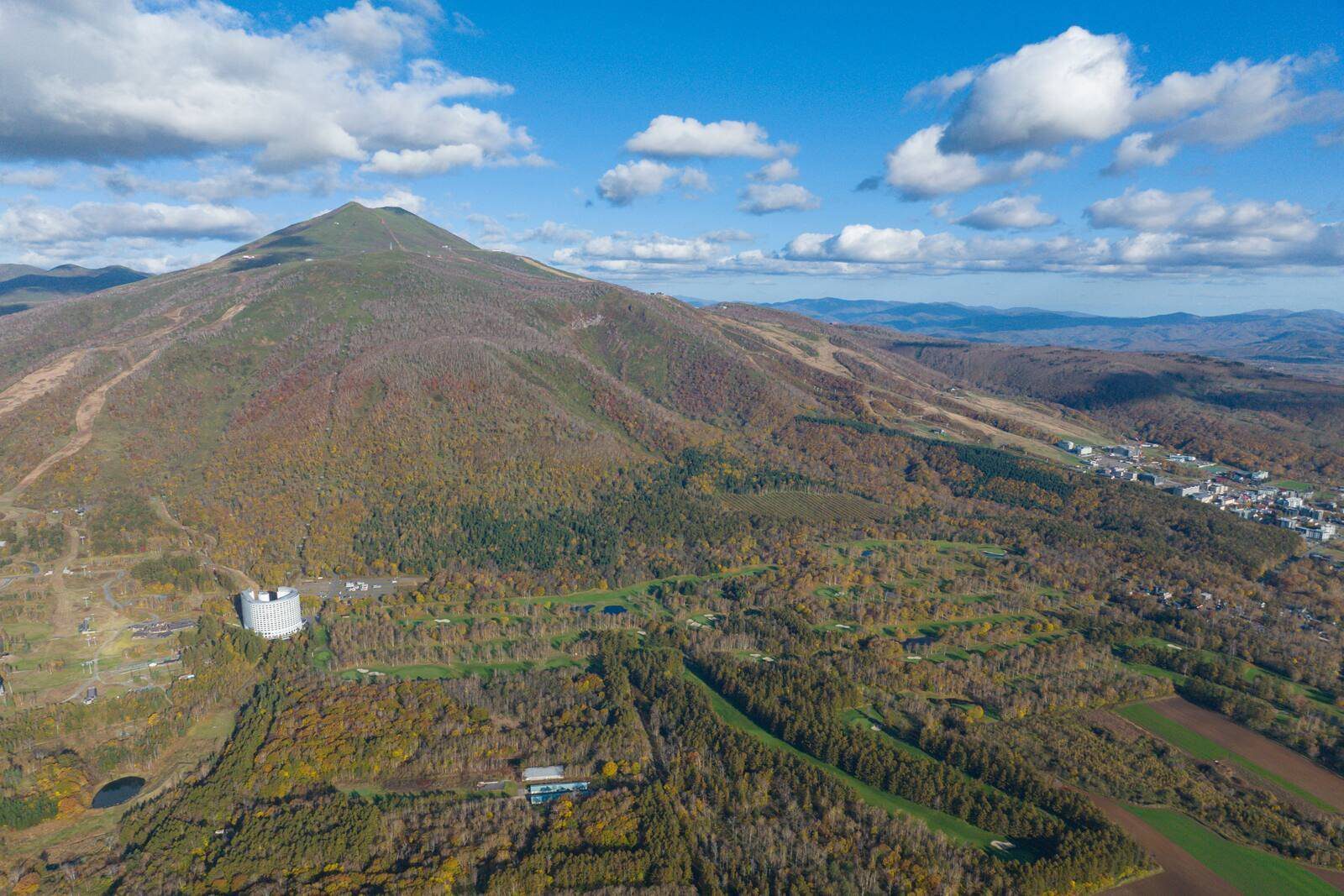 二世古村希爾頓酒店 夏季空拍的安努普利山與山腳下的二世古村