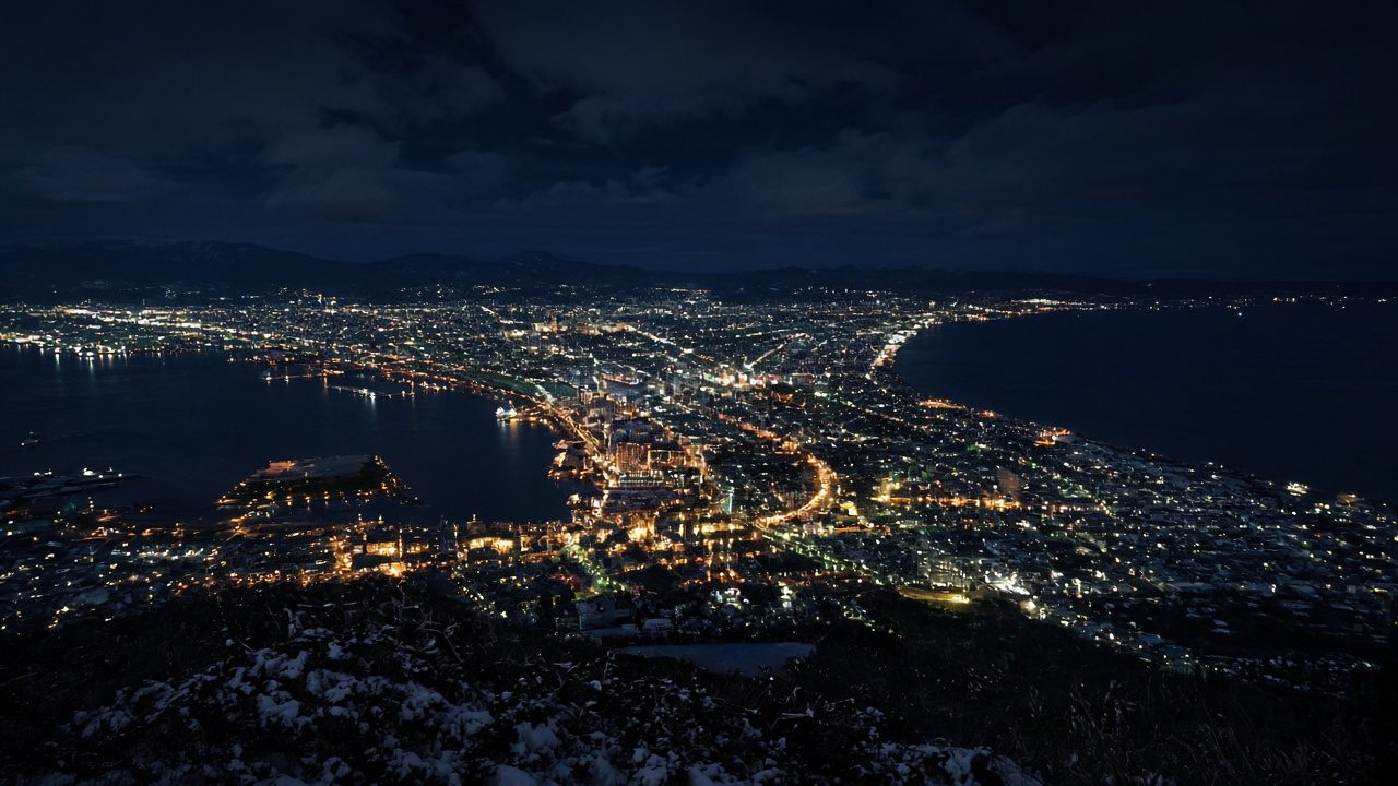 函館山纜車展望台俯瞰海灣百萬夜景