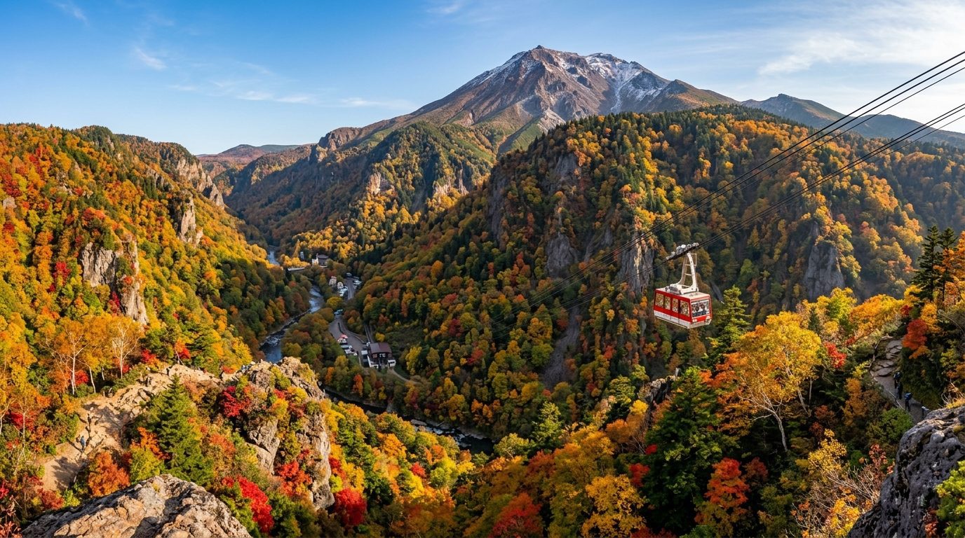 北海道大雪山層雲峽黑岳纜車漫步於滿山紅葉秋景