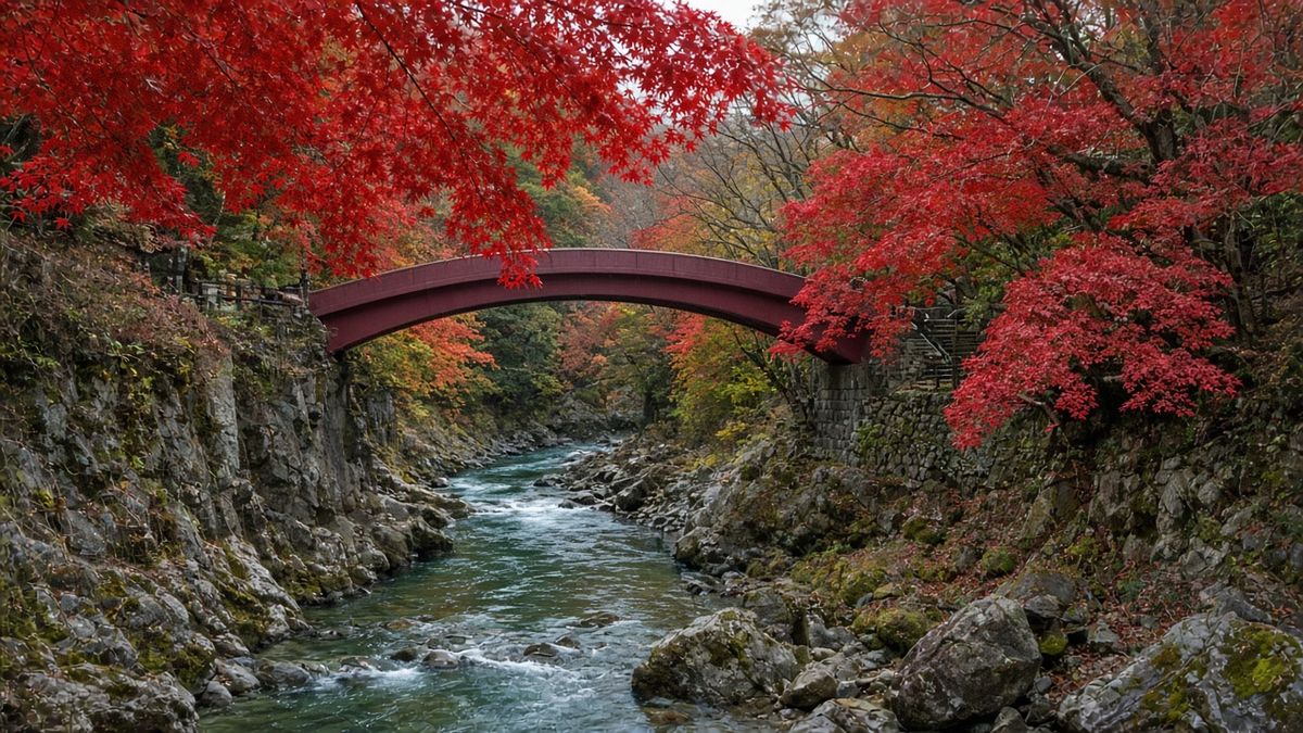 鶴仙溪紅葉與綾取橋