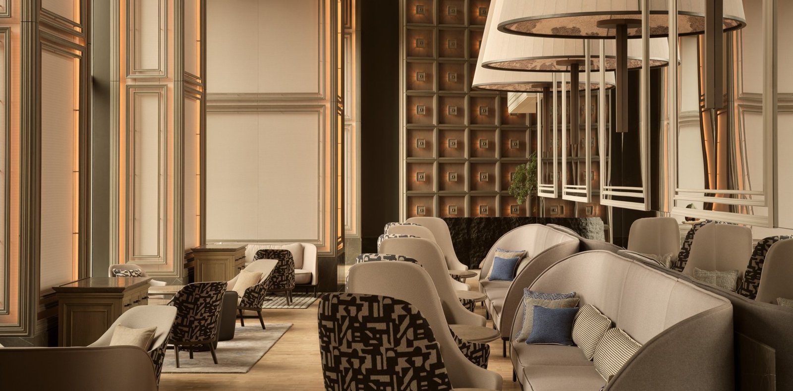 Janu 東京 Janu Lounge 的挑高窗與沙發座位