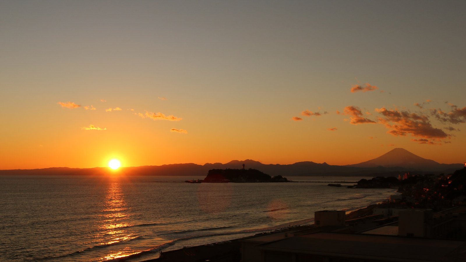 鎌倉王子大飯店 從飯店露台看江之島與富士山的夕陽