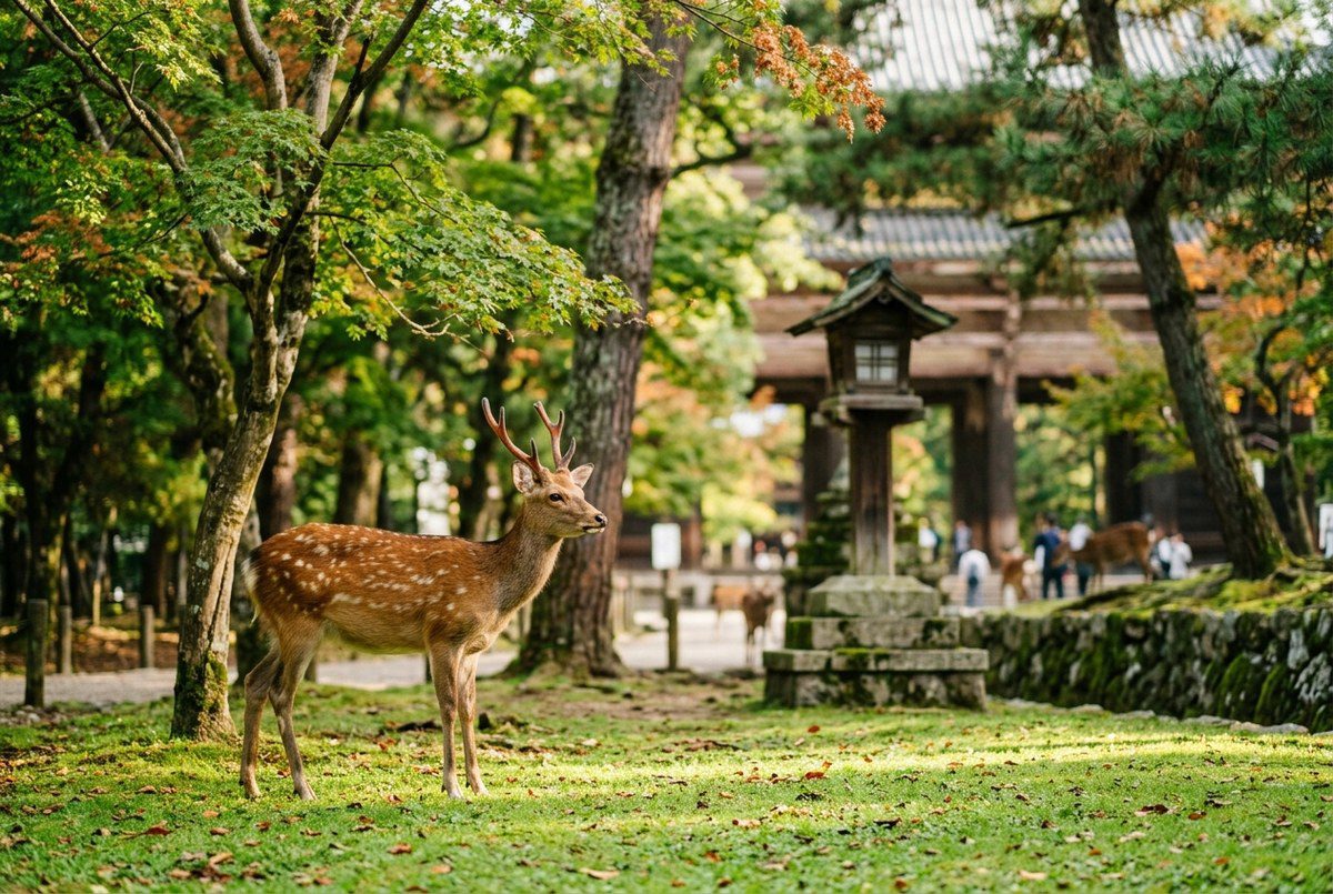 奈良公園 溫馴親人的野生梅花鹿漫步於翠綠草坪實拍