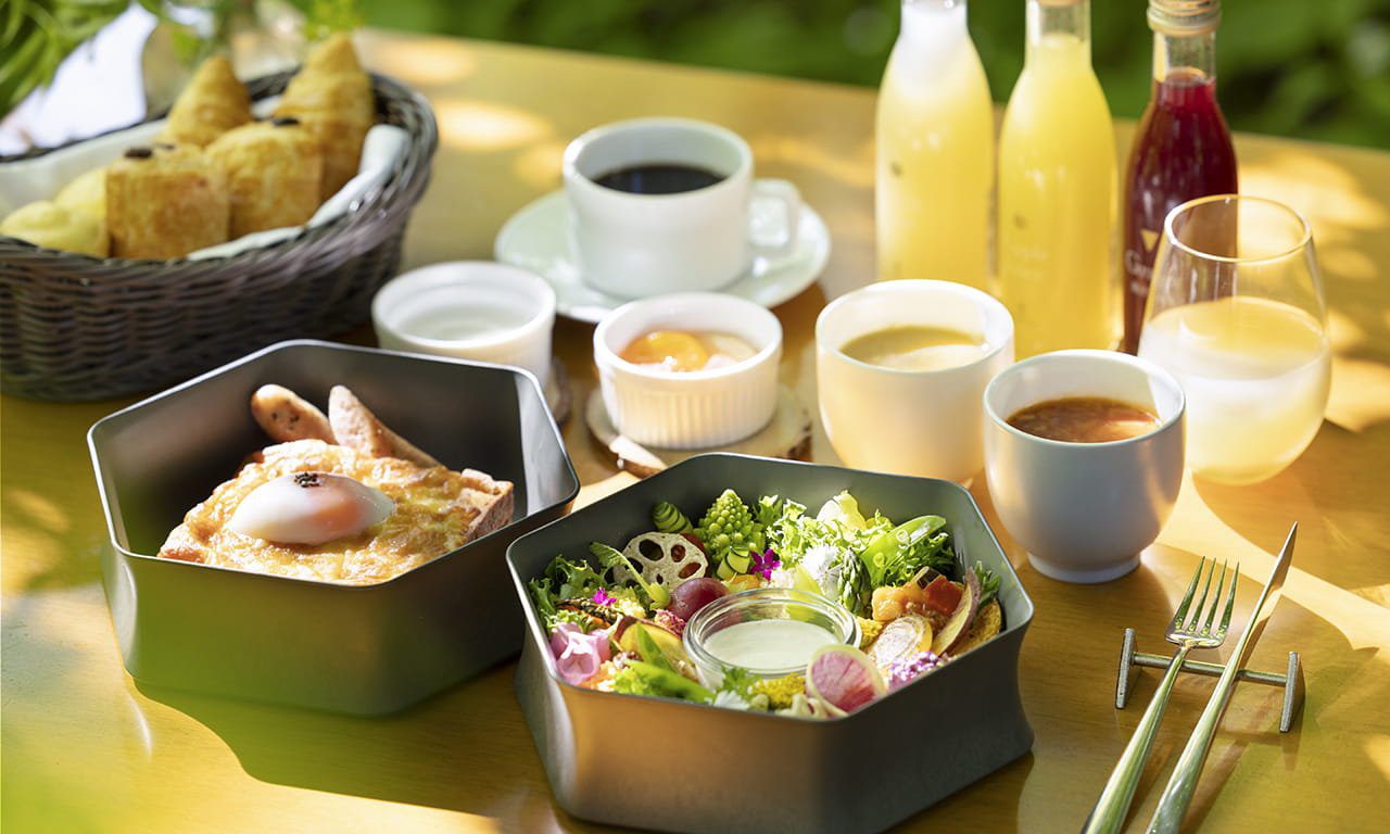 輕井澤 Hotel Bleston Court No One's Recipe 早餐的六角形餐盒、湯與咖啡