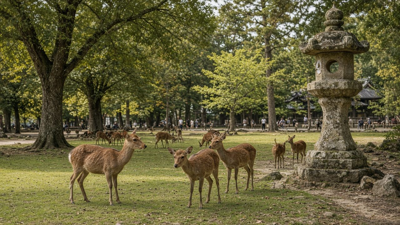 奈良公園梅花鹿與東大寺