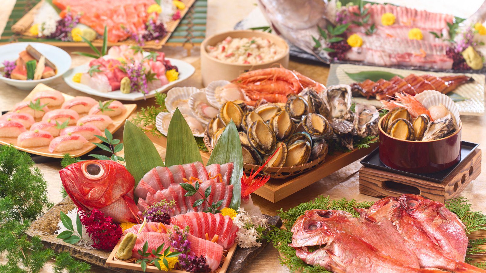 伊東溫泉 Premium 伊東新岡部飯店 金目鯛與鮑魚的海鮮自助餐料理