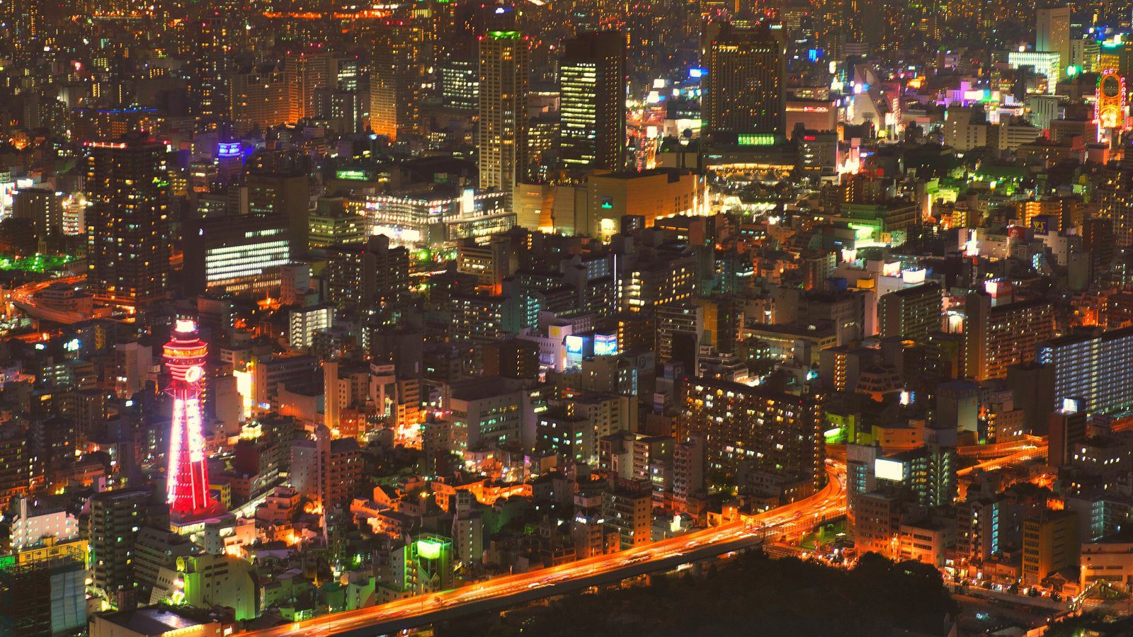 大阪萬豪都酒店 高樓俯瞰的通天閣與大阪夜景