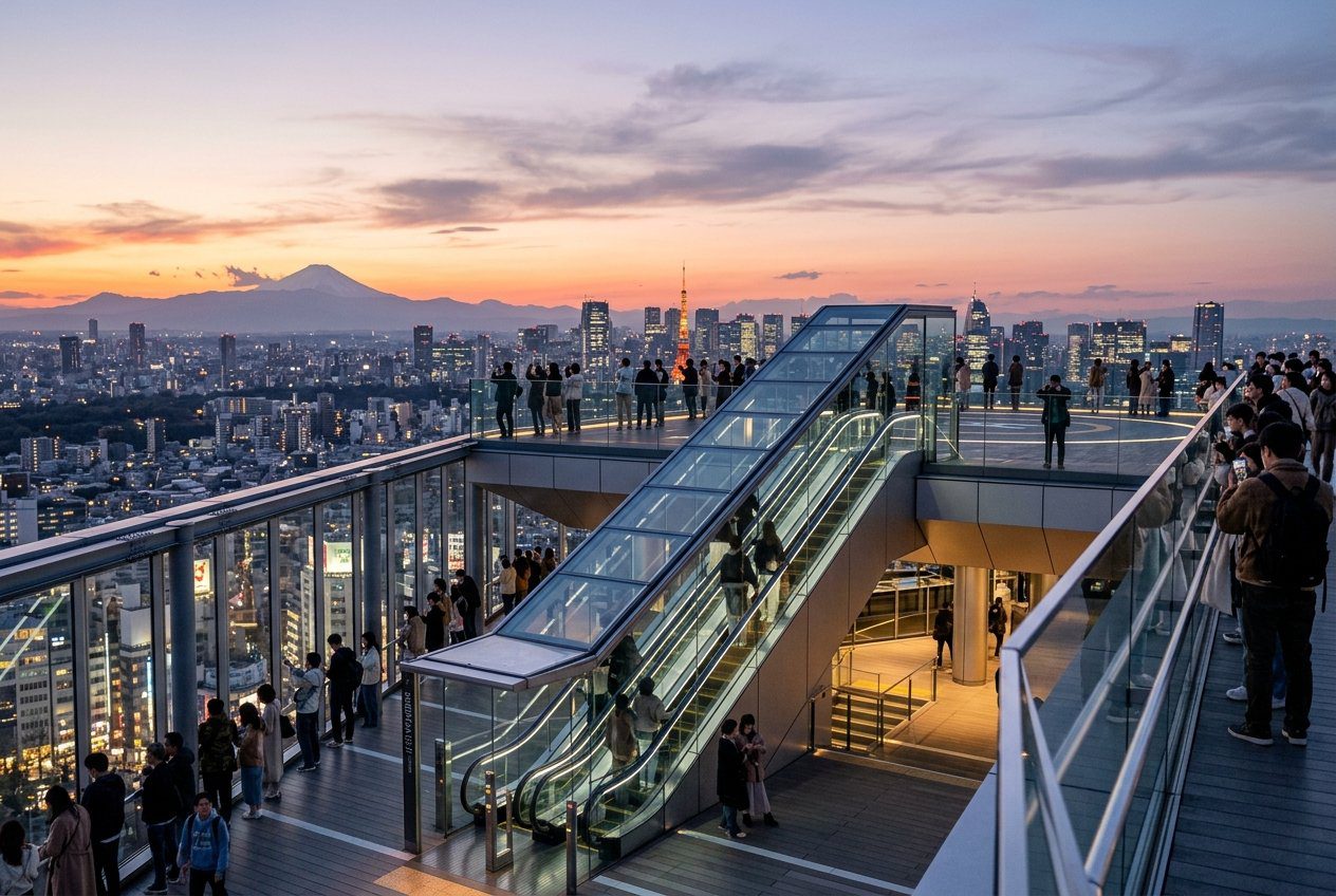 SHIBUYA SKY 露天頂樓展望台與手扶梯