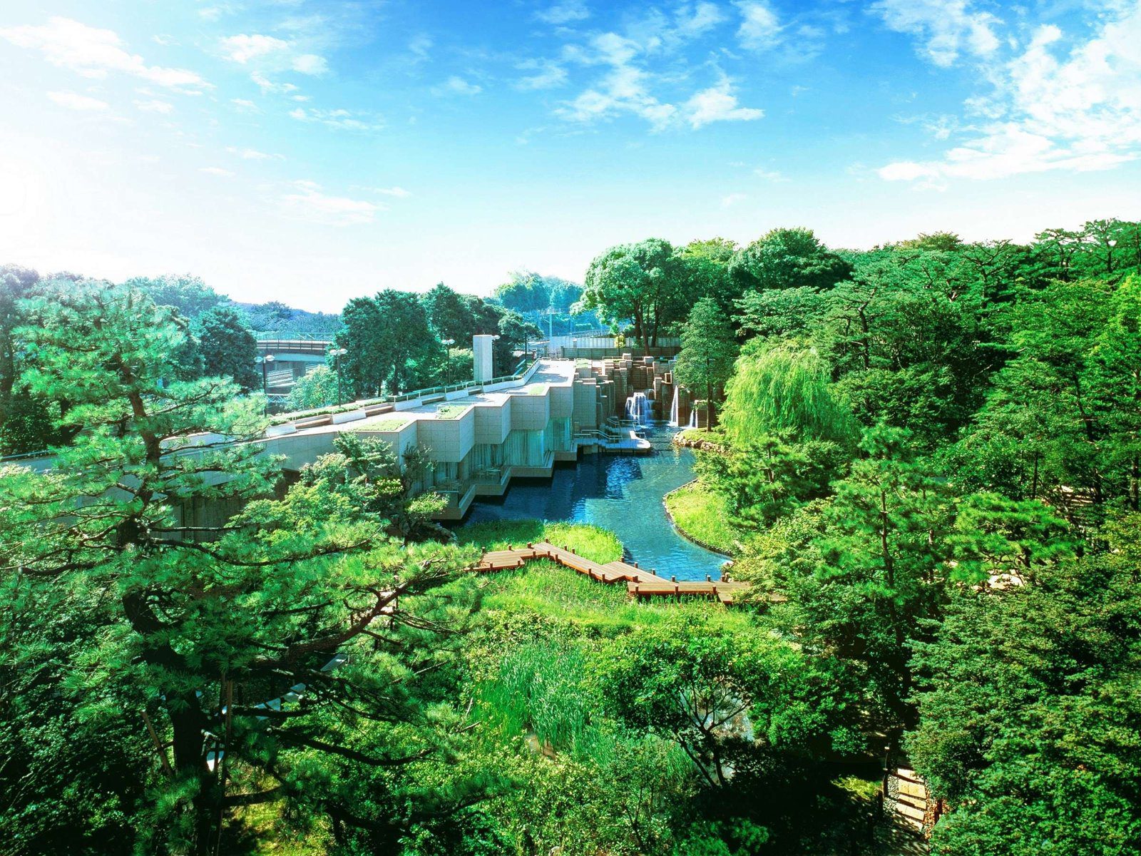 東京萬豪酒店 俯瞰御殿山庭園池水與綠樹