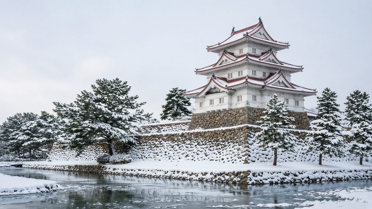 會津若松鶴ヶ城冬景情境示意