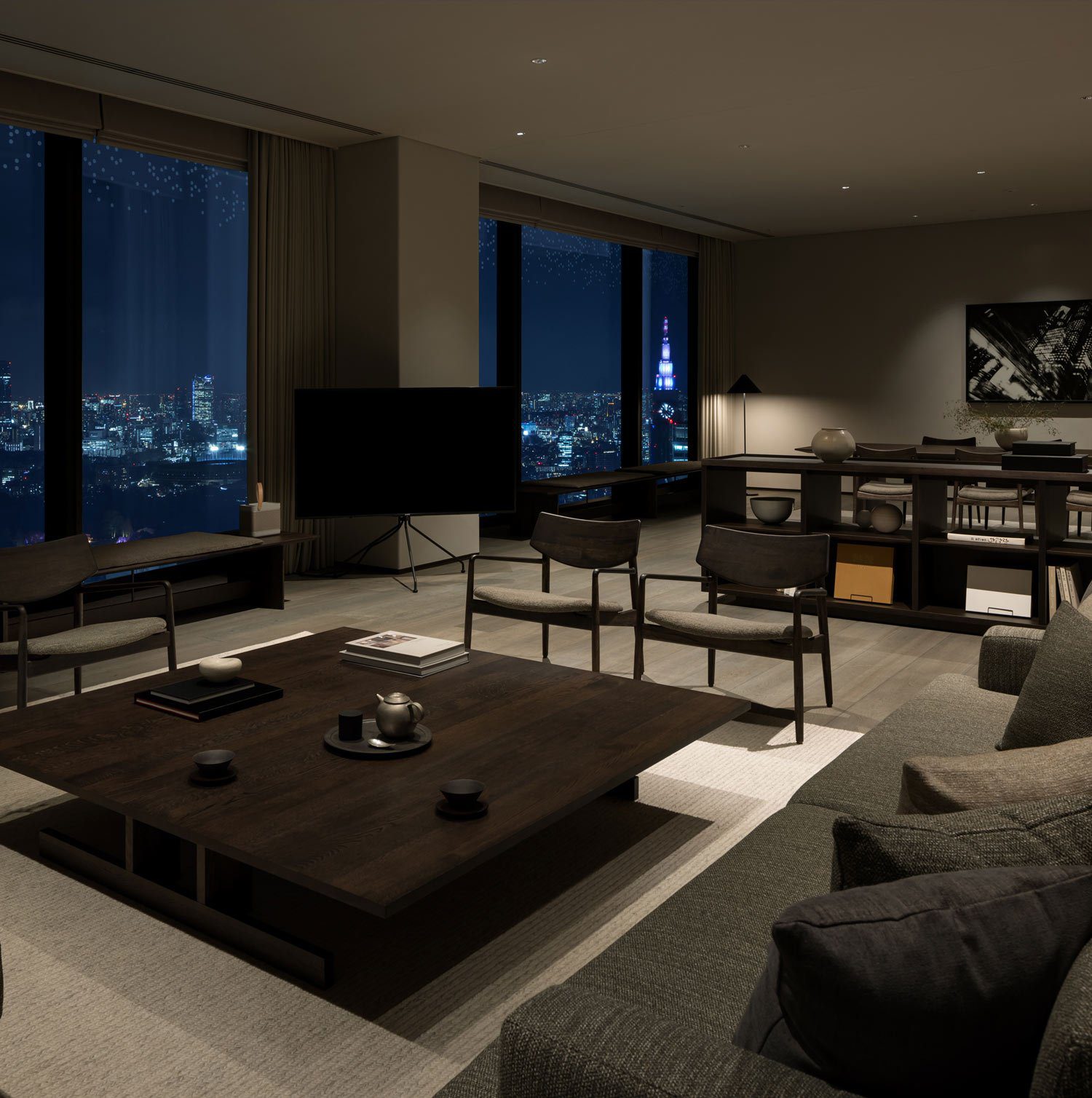 BELLUSTAR TOKYO Penthouse 客廳與東京夜景