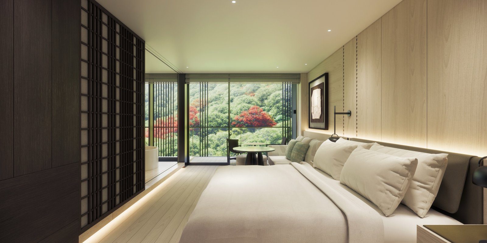 箱根三井酒店 客房與窗外紅葉景色