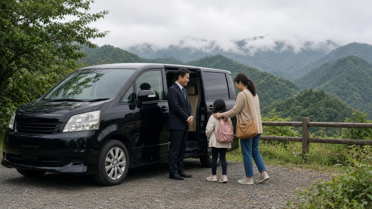 日本包車接送家庭旅客的情境示意