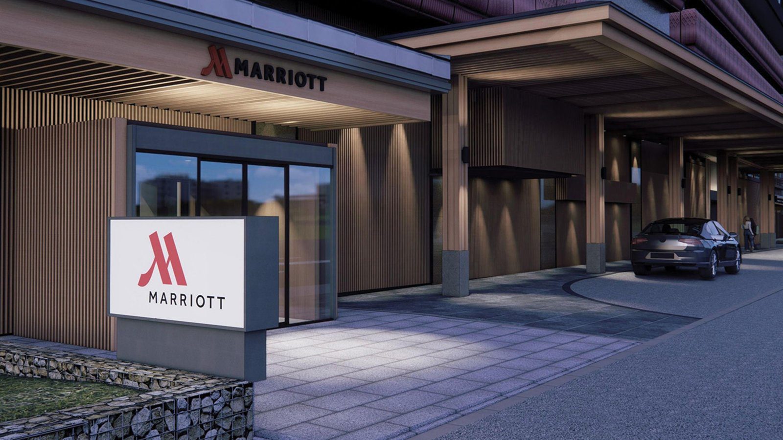 京都萬豪酒店 飯店入口與 Marriott 招牌