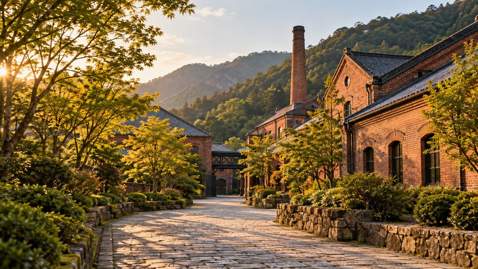 關西紅磚威士忌蒸餾所情境示意圖，非實際山崎館舍